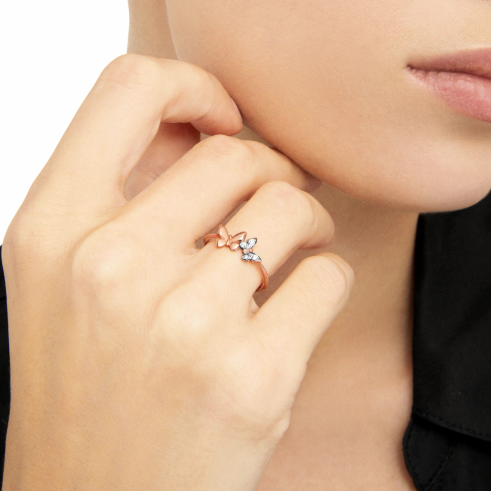Bague Papillon Or Rose &amp; Diamants Blancs