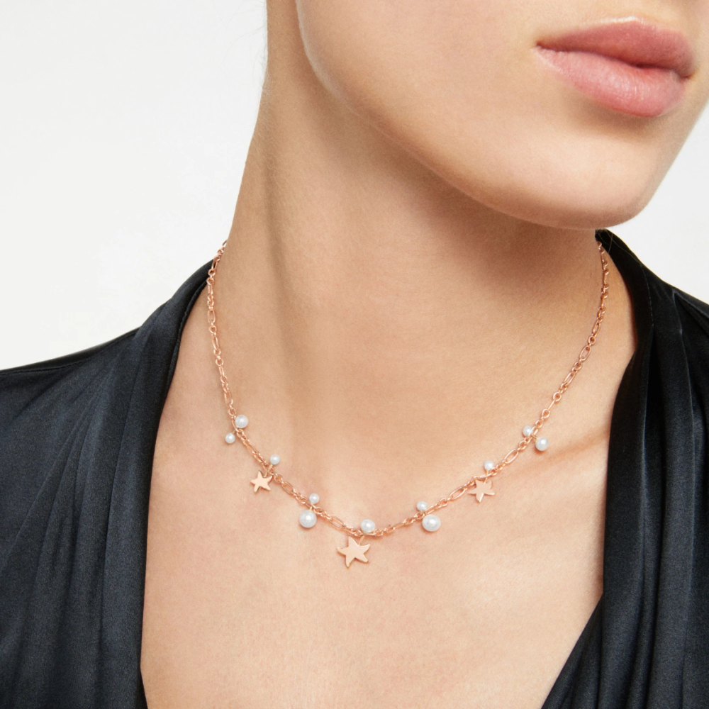 Collier Stellina Or Rose &amp; Perles De Cristal