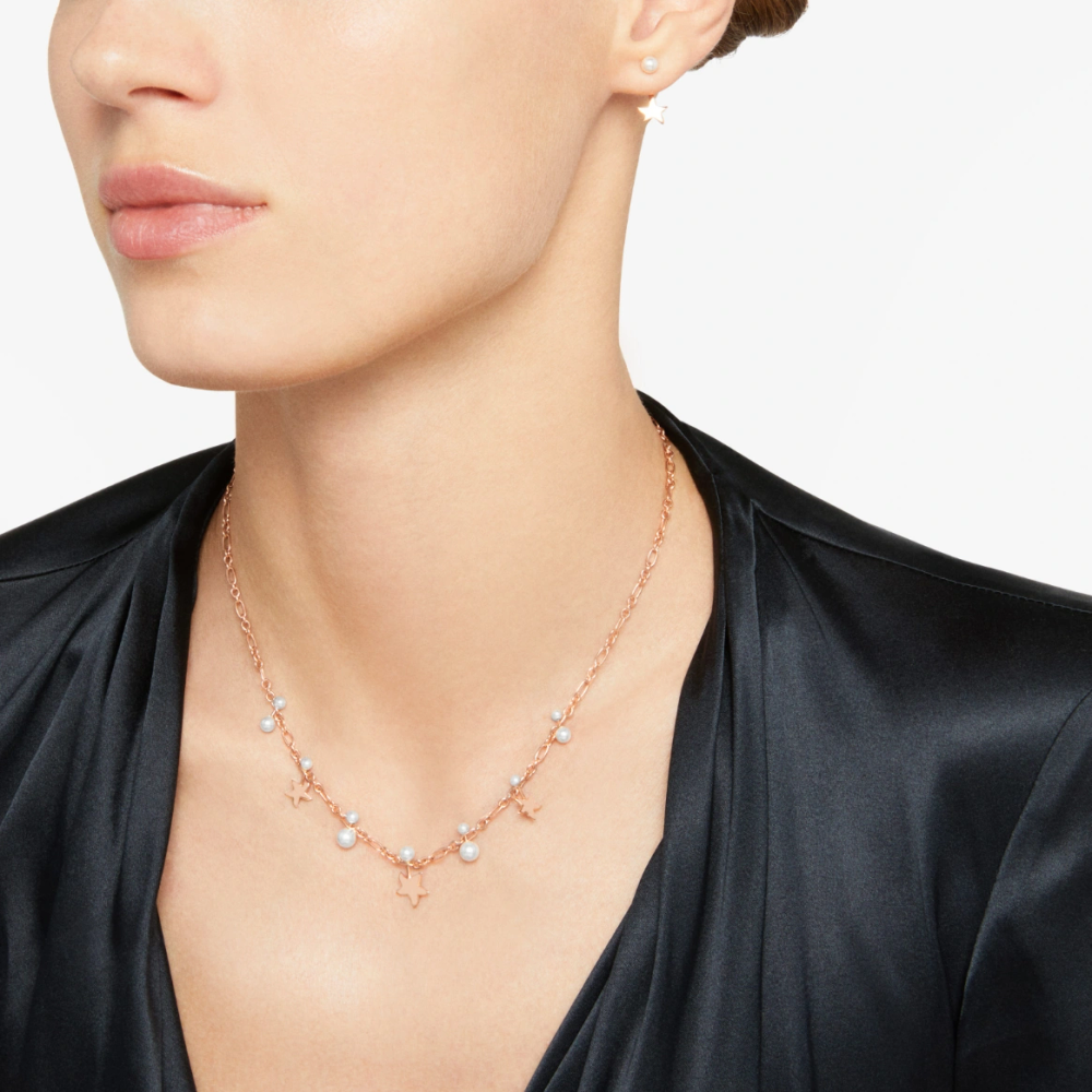 Collier Stellina Or Rose &amp; Perles De Cristal