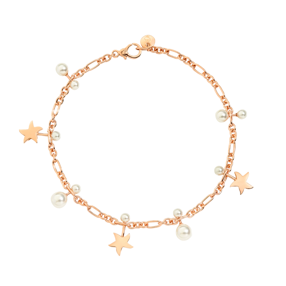 Bracelet Stellina Or Rose &amp; Perles De Cristal