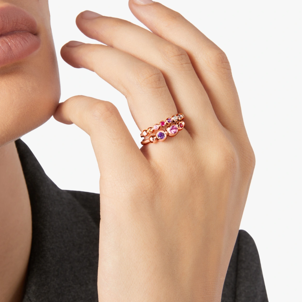 Bague Bollicine Or Rose &amp; Pierres Colorées