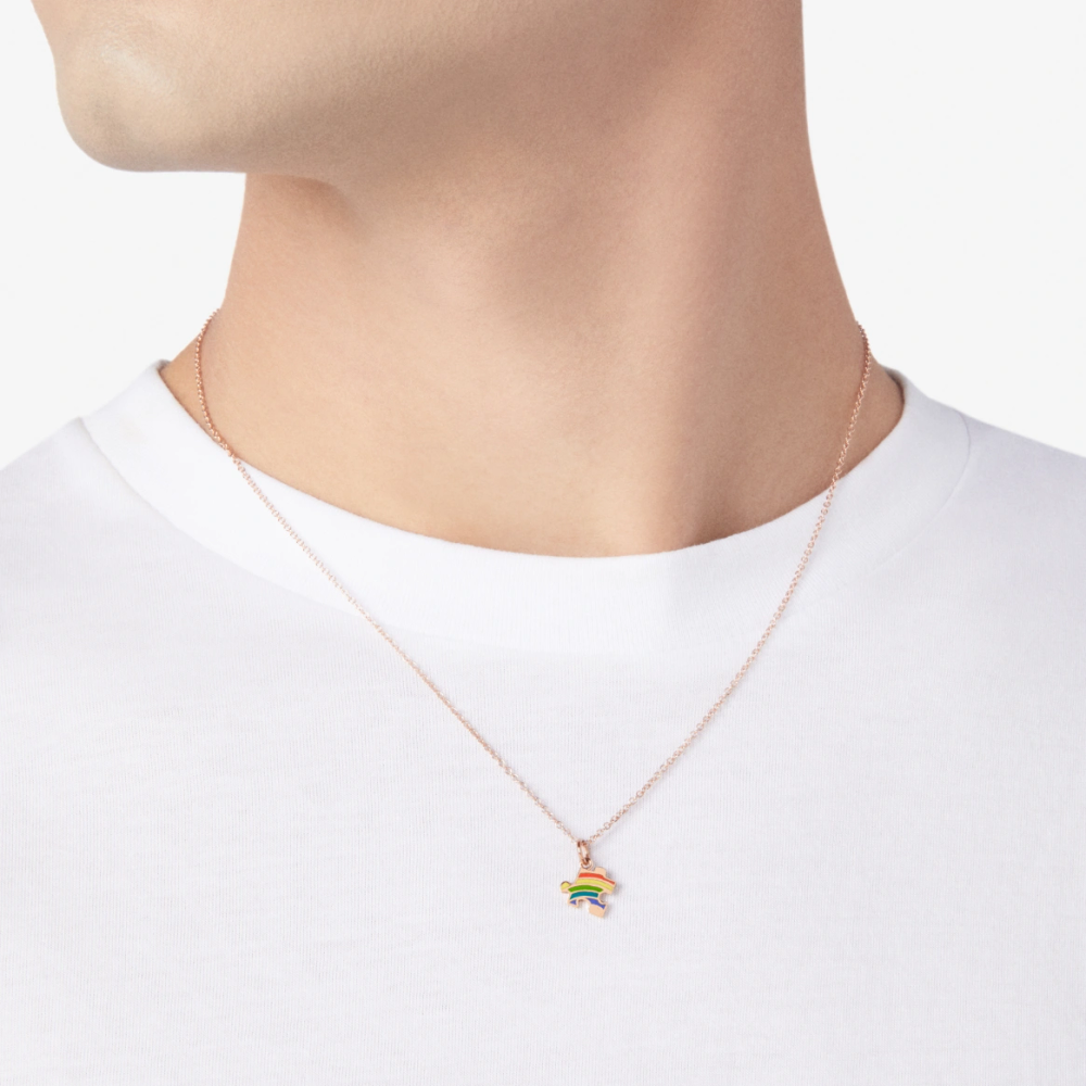 Pendentif Puzzle Lgbtq+ Or Rose &amp; Émail