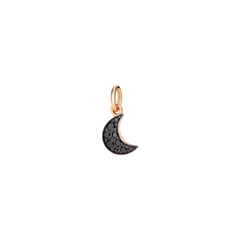 Pendentif Lune Or Rose &amp; Diamants Noirs