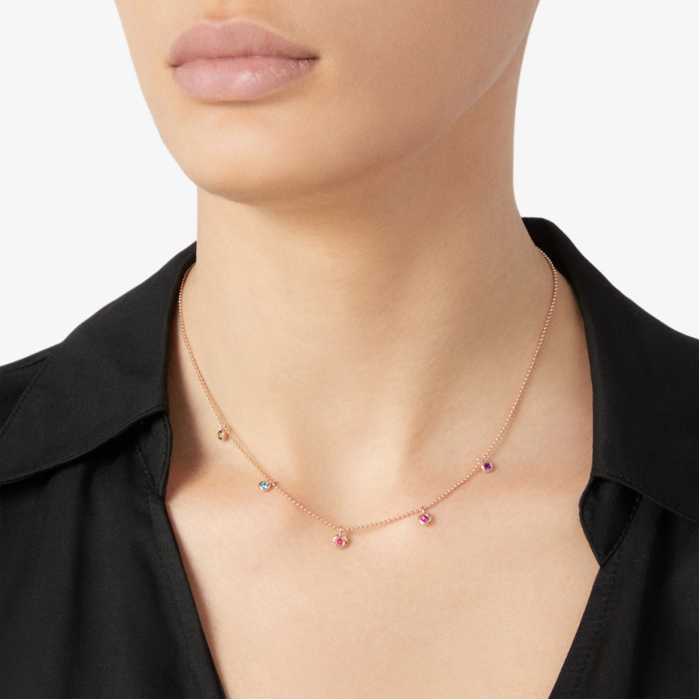 Rose Gold &amp; Coloured Stone Bollicine Necklace