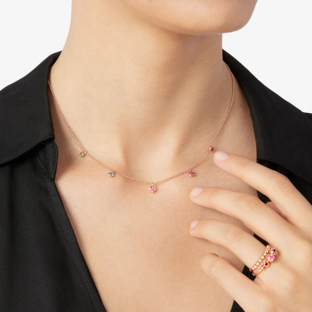 Rose Gold &amp; Coloured Stone Bollicine Necklace