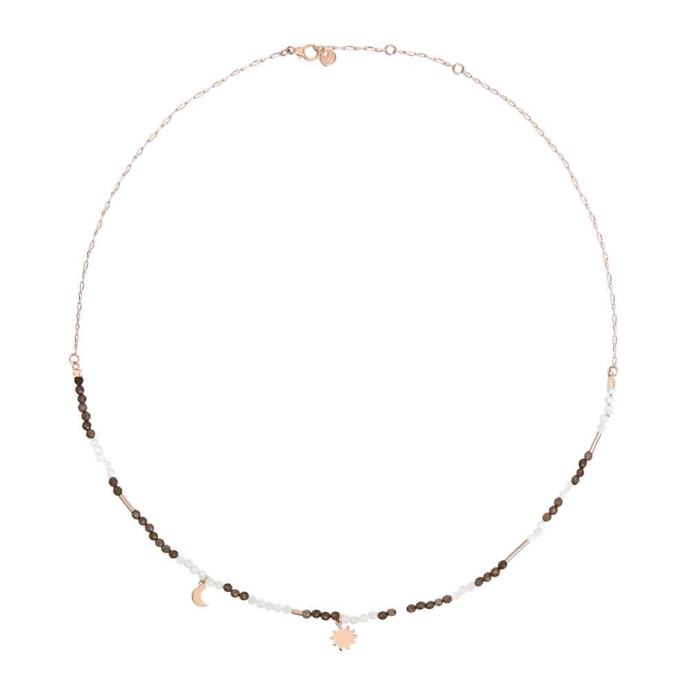 Collier Moon&amp;sun Or Rose, Quartz &amp; Adulaire