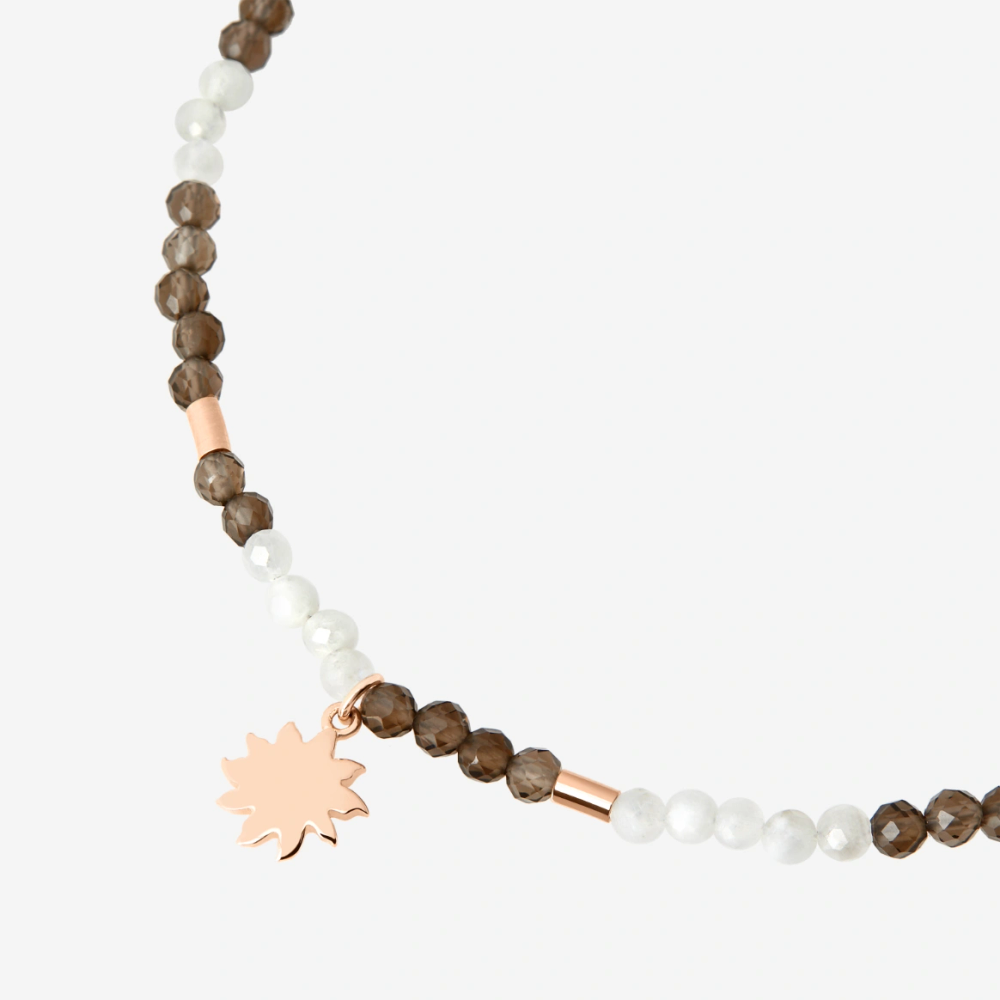 Collier Moon&amp;sun Or Rose, Quartz &amp; Adulaire