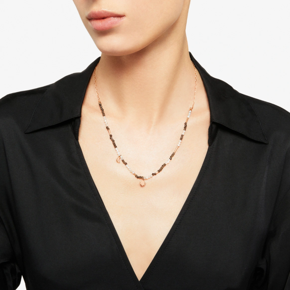 Collier Moon&amp;sun Or Rose, Quartz &amp; Adulaire